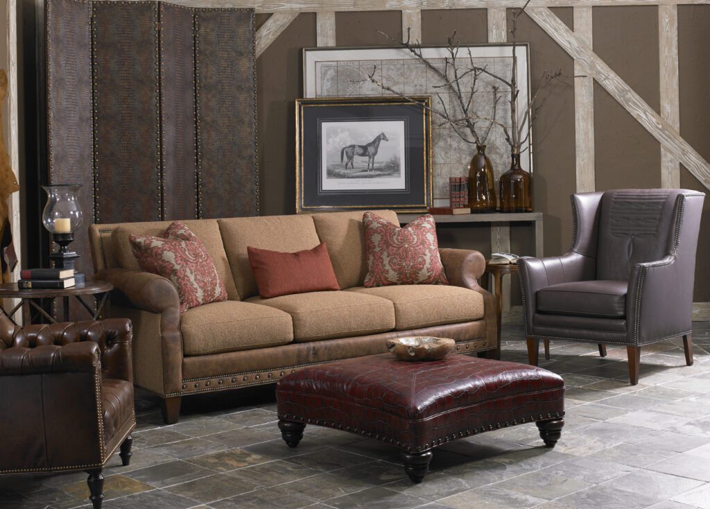 a brown-themed living room