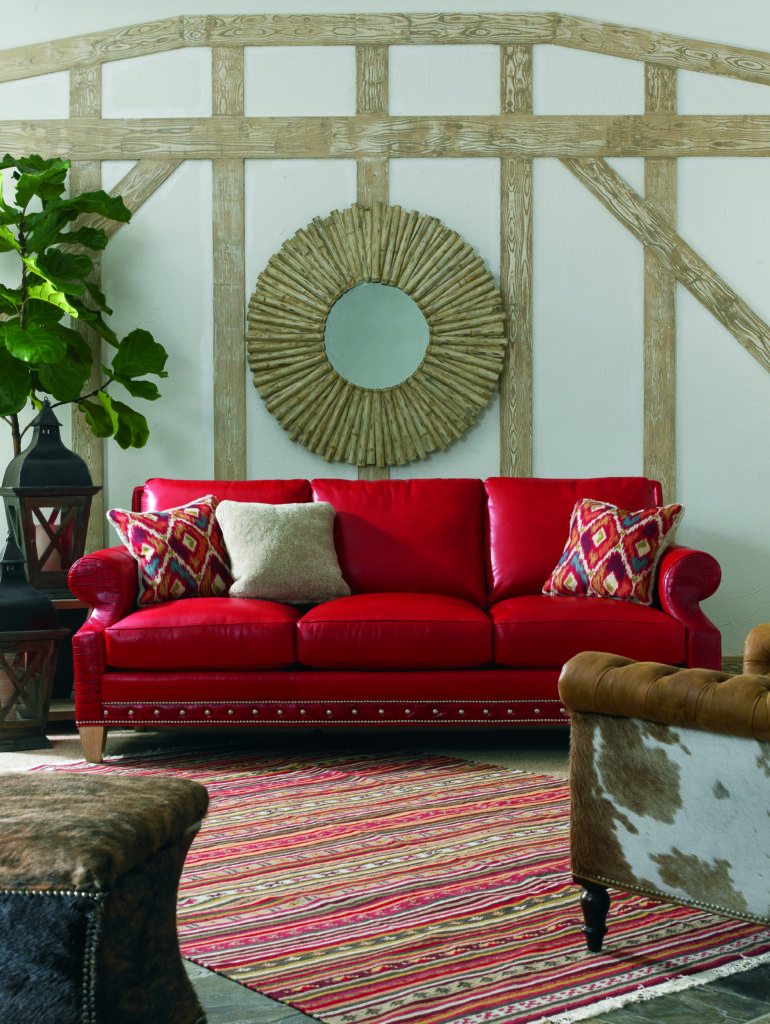 an image of a ruby red Sherrill Furniture sofa 